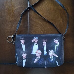BTS Clutch Purse - faux leather, gold liner